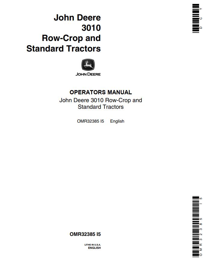 John Deere Row Crop and Standard Tractors 3010 Operators Manual 1