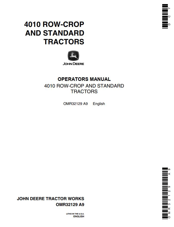 John Deere Row Crop and Standard Tractors 4010 Operators Manual 1