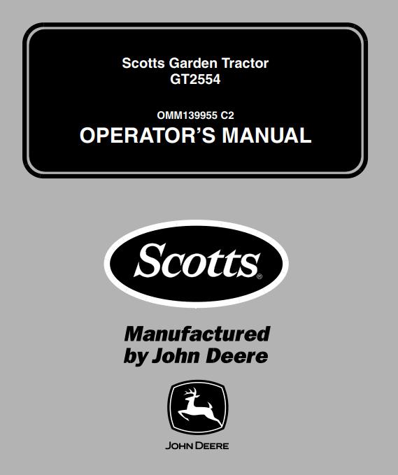 John Deere Scotts Garden Tractor GT2554 Operators Manual