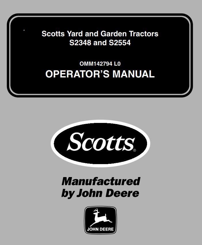John Deere Scotts Yard And Garden Tractor S2348 S2554 Operators Manual