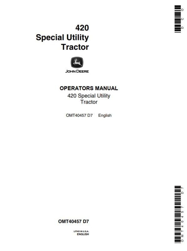 John Deere Special Utility Tractor 420 Operators Manual
