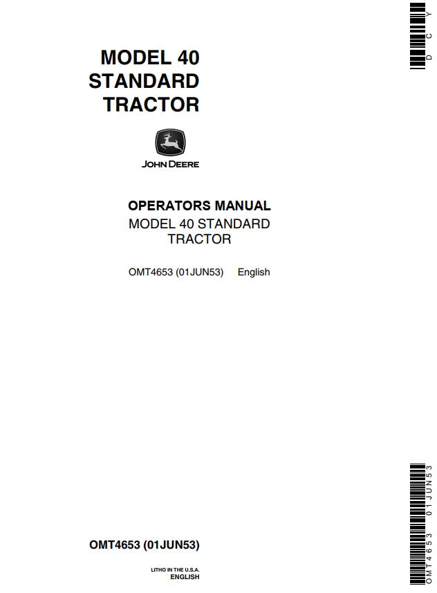 John Deere Standard Tractor 40 Operators Manual