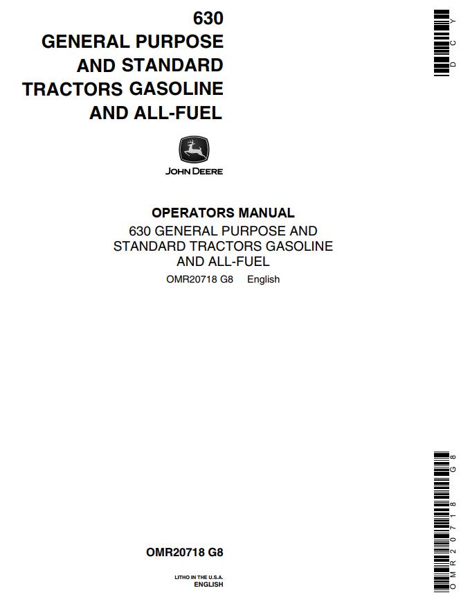 John Deere Standard Tractors Gasoline and All Fuel 630 Operators Manual