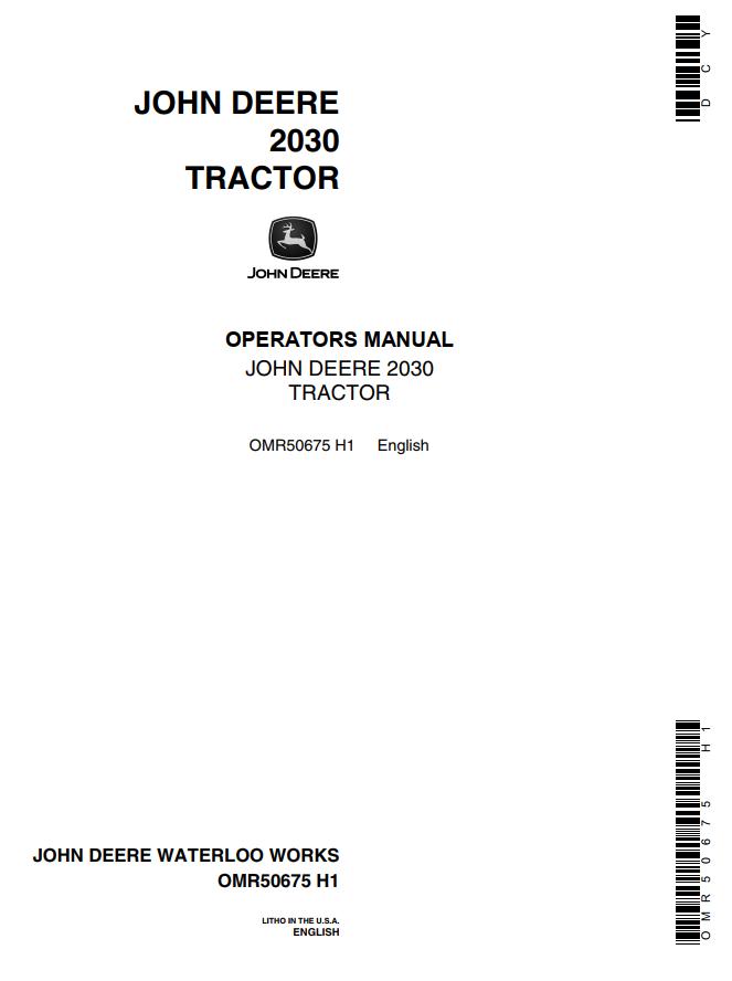 John Deere Tractor 2030 Operators Manual