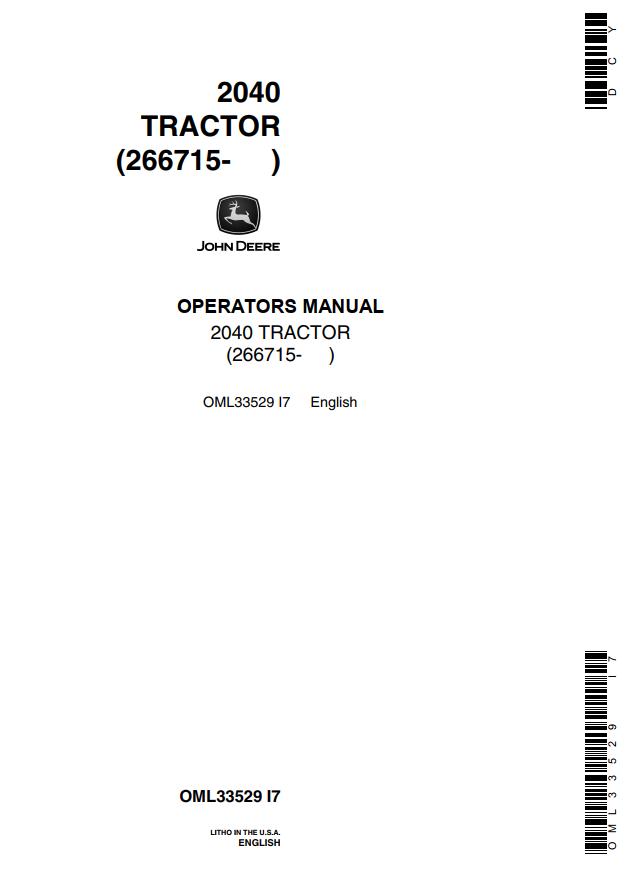 John Deere Tractor 2040 Operators Manual