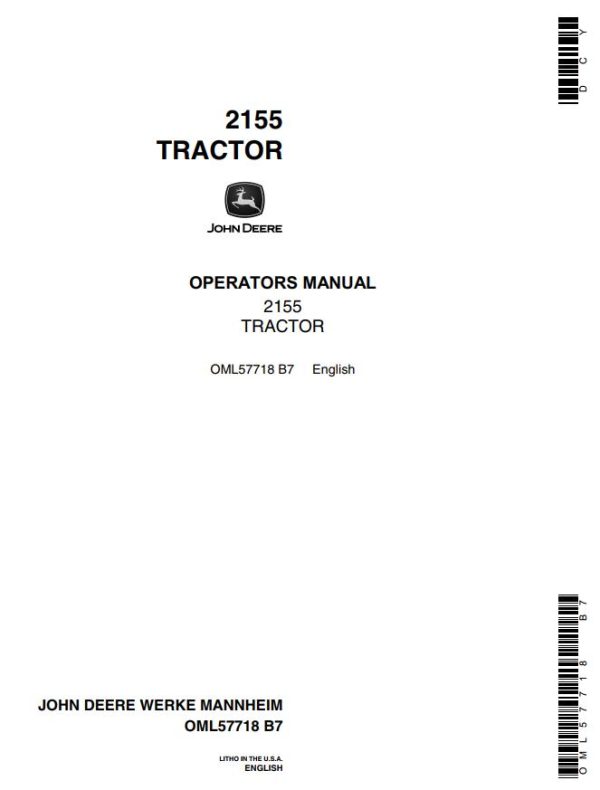 John Deere Tractor 2155 Operators Manual
