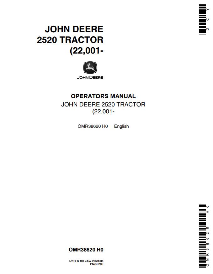 John Deere Tractor 2520 Operators Manual