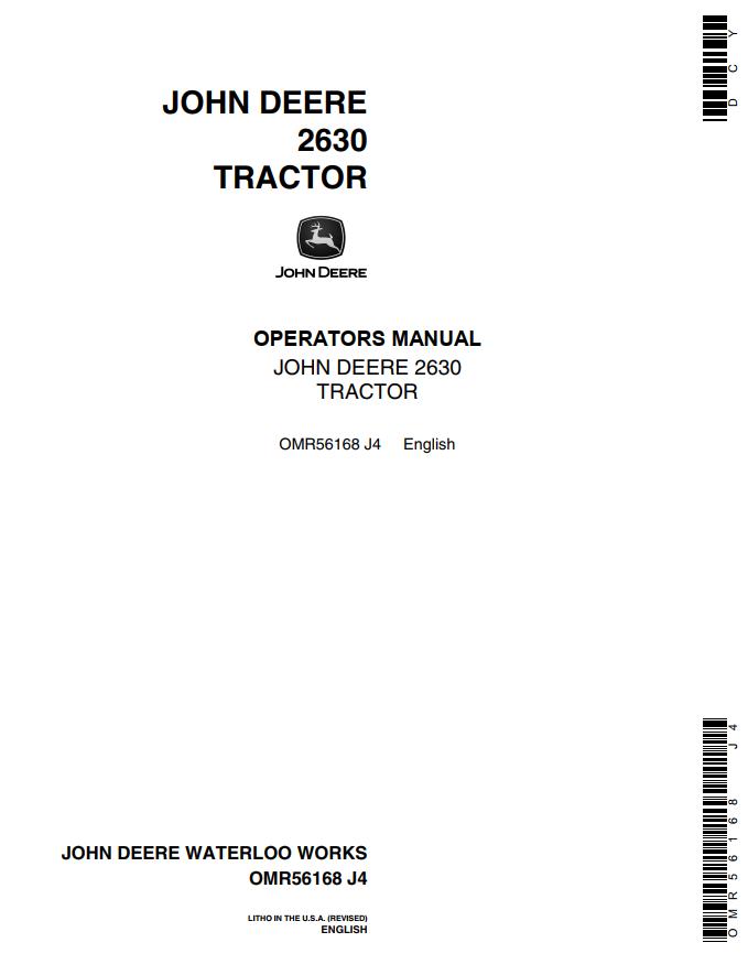 John Deere Tractor 2630 Operators Manual