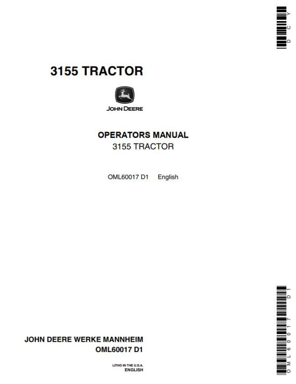 John Deere Tractor 3155 Operators Manual