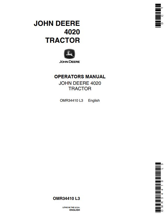 John Deere Tractor 4020 Operators Manual