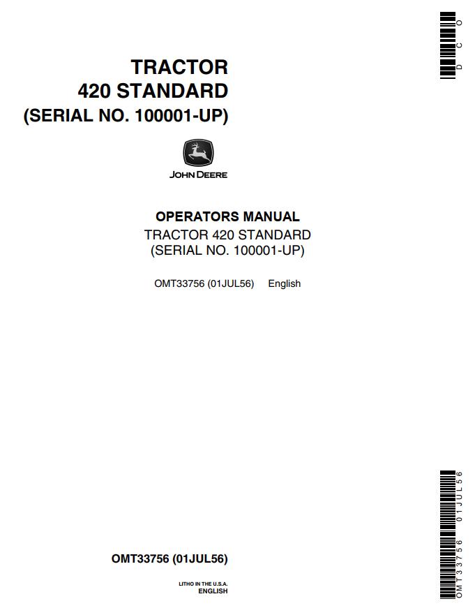 John Deere Tractor 420 Standard Operators Manual