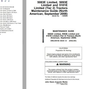 John Deere Tractor 5083E 5093E 5101E Limited Tier 2 Maintenance Guide