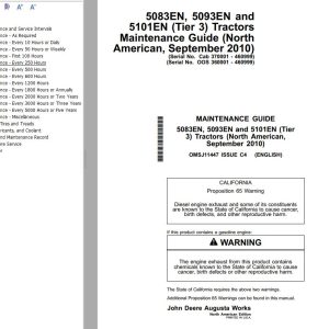 John Deere Tractor 5083EN 5093EN 5101EN Tier 3 Maintenance Guide