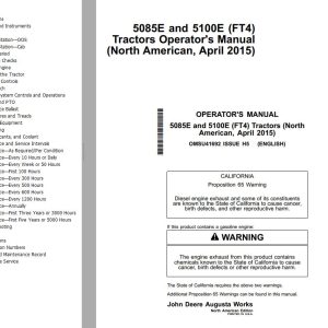 John Deere Tractor 5085E 5100E FT4 Operators Manual
