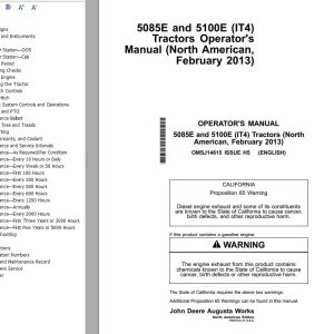 John Deere Tractor 5085E 5100E IT4 Operators Manual