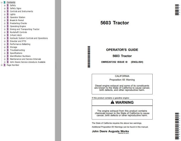 John Deere Tractor 5603 Operators Guide