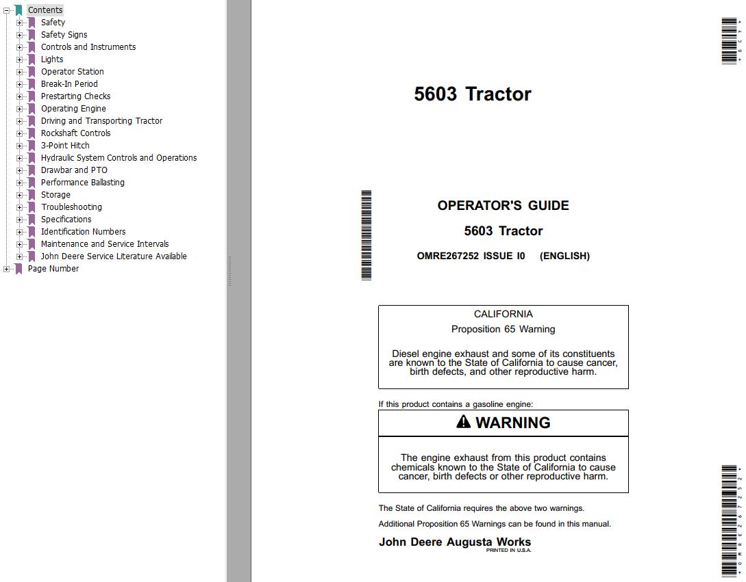 John Deere Tractor 5603 Operators Guide