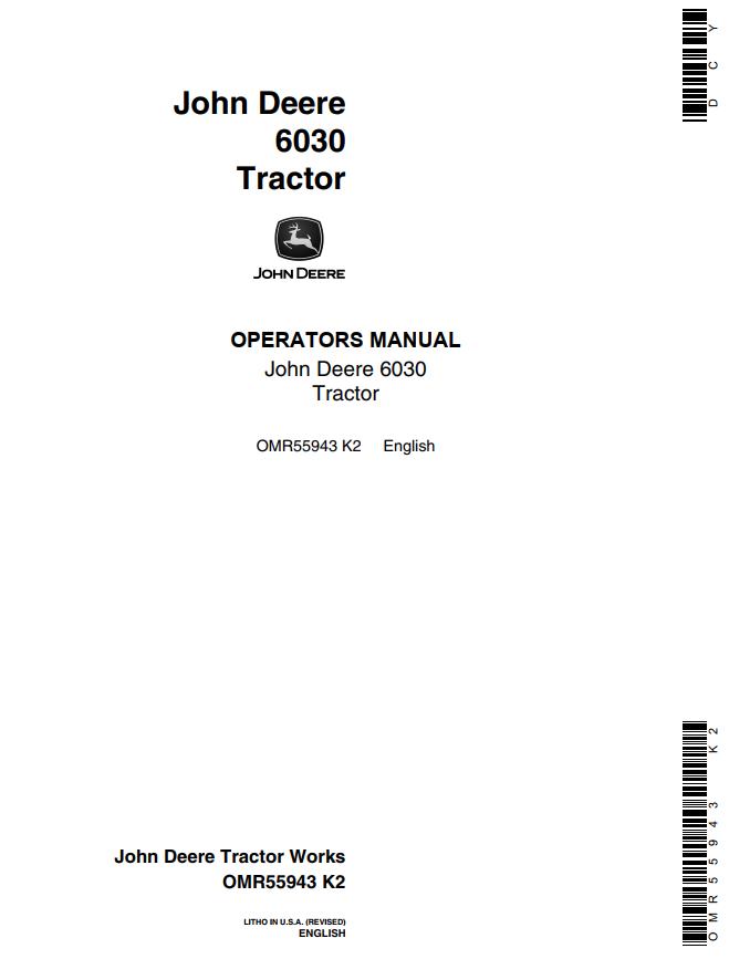 John Deere Tractor 6030 Operators Manual