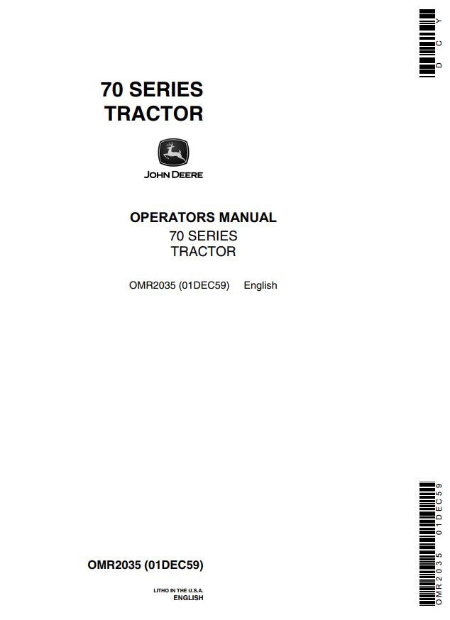John Deere Tractor 70 Series Operators Manual