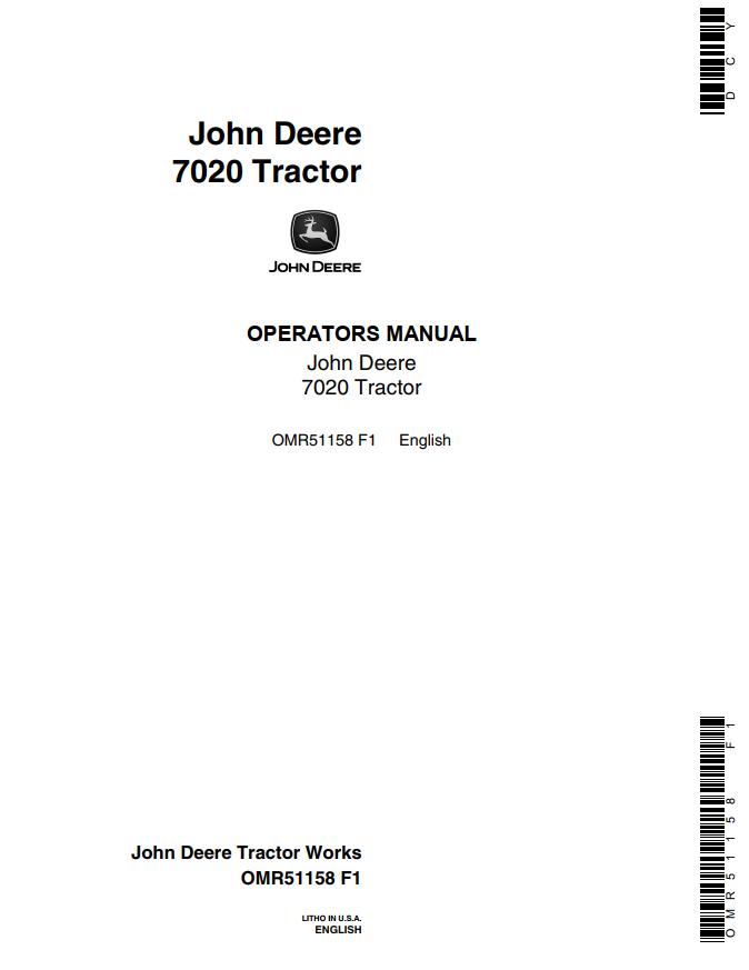 John Deere Tractor 7020 Operators Manual