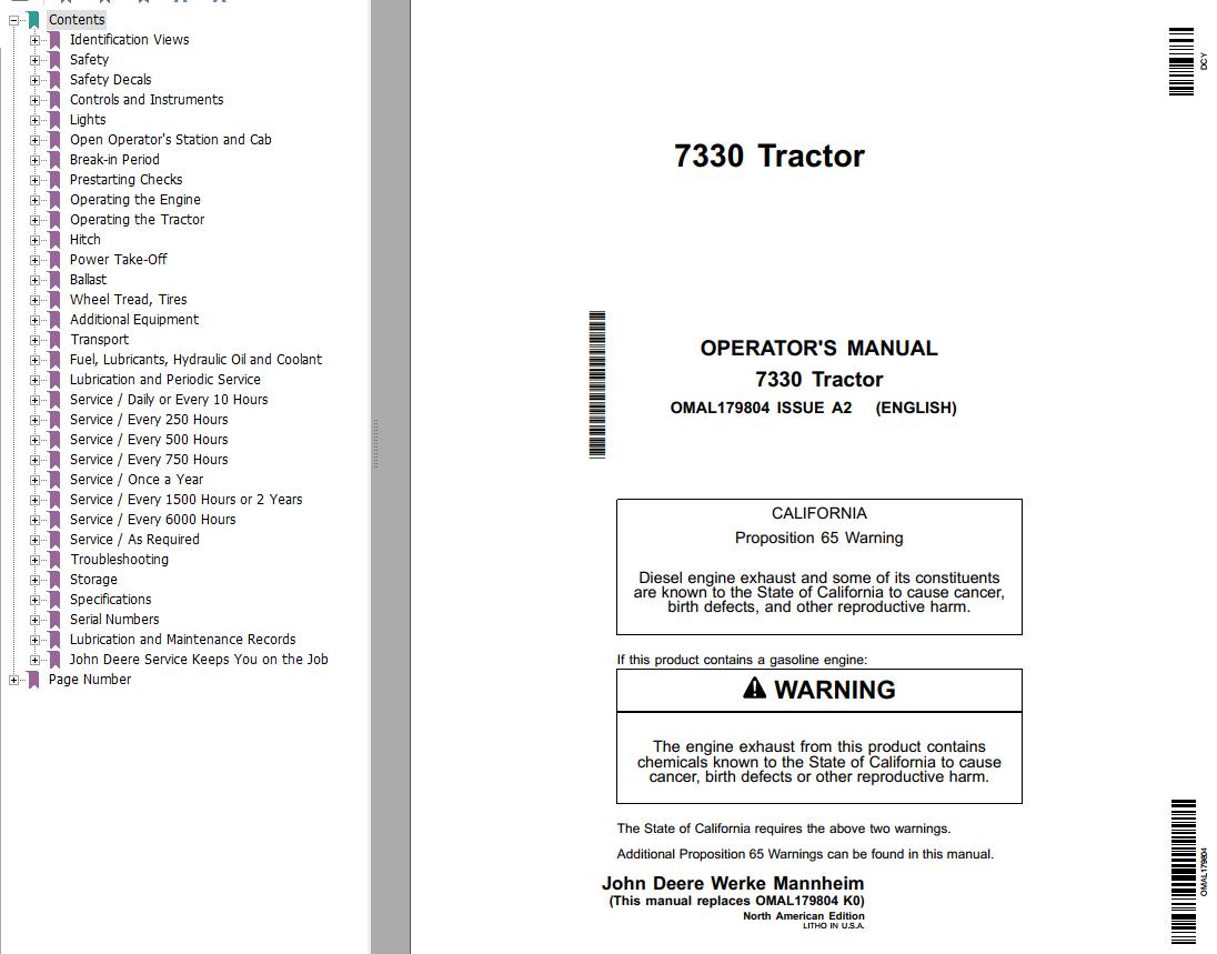 John Deere Tractor 7330 Operators Manual