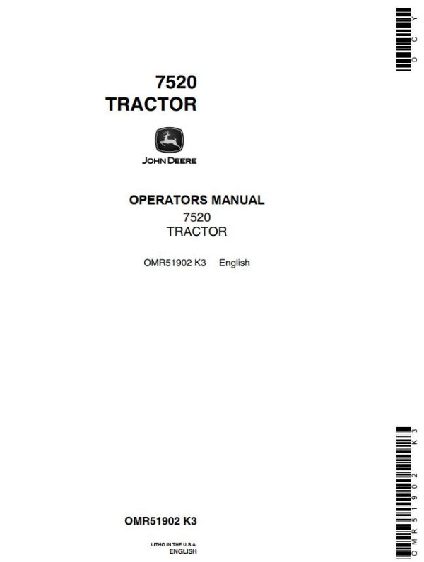 John Deere Tractor 7520 Operators Manual