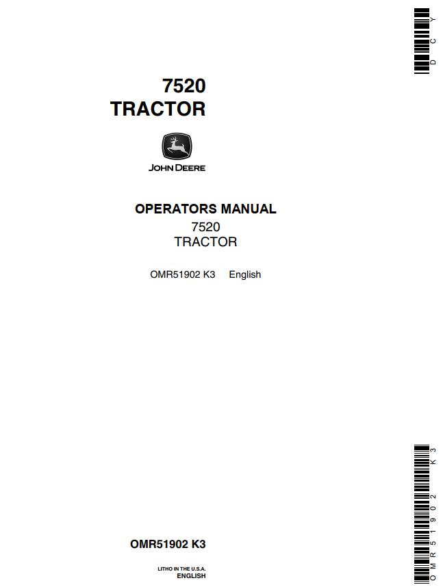 John Deere Tractor 7520 Operators Manual