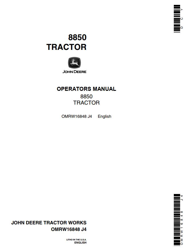 John Deere Tractor 8850 Operators Manual