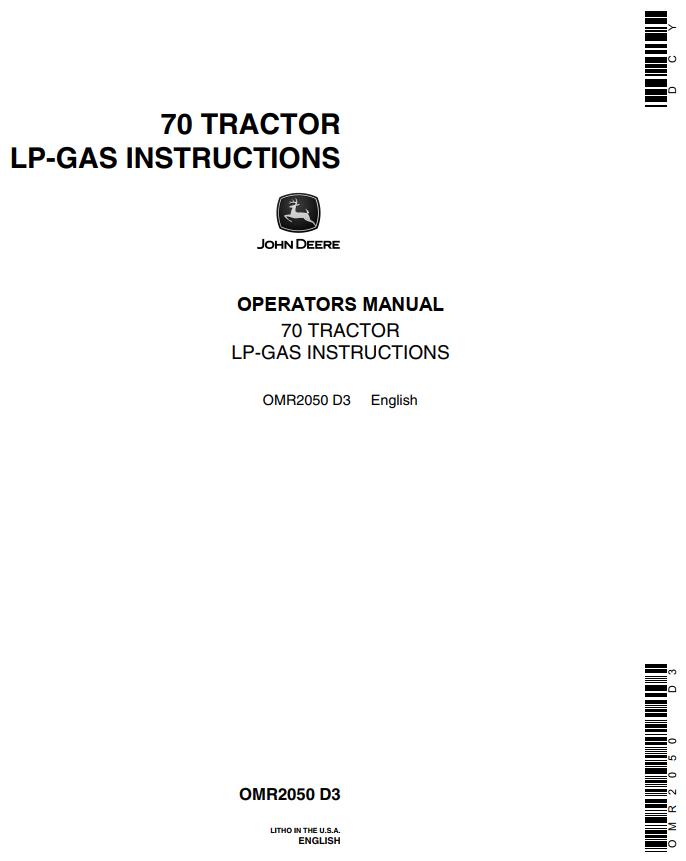 John Deere Tractor LP Gas Instructions 70 Operators Manual