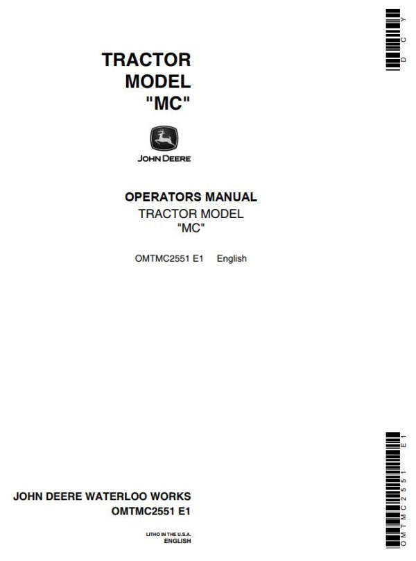 John Deere Tractor MC Operators Manual