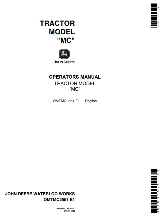 John Deere Tractor MC Operators Manual