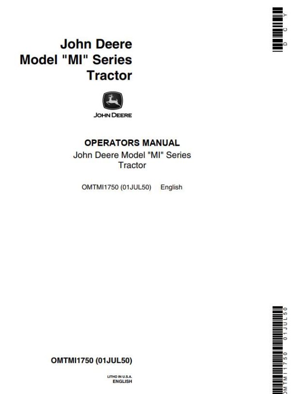 John Deere Tractor MI Operators Manual