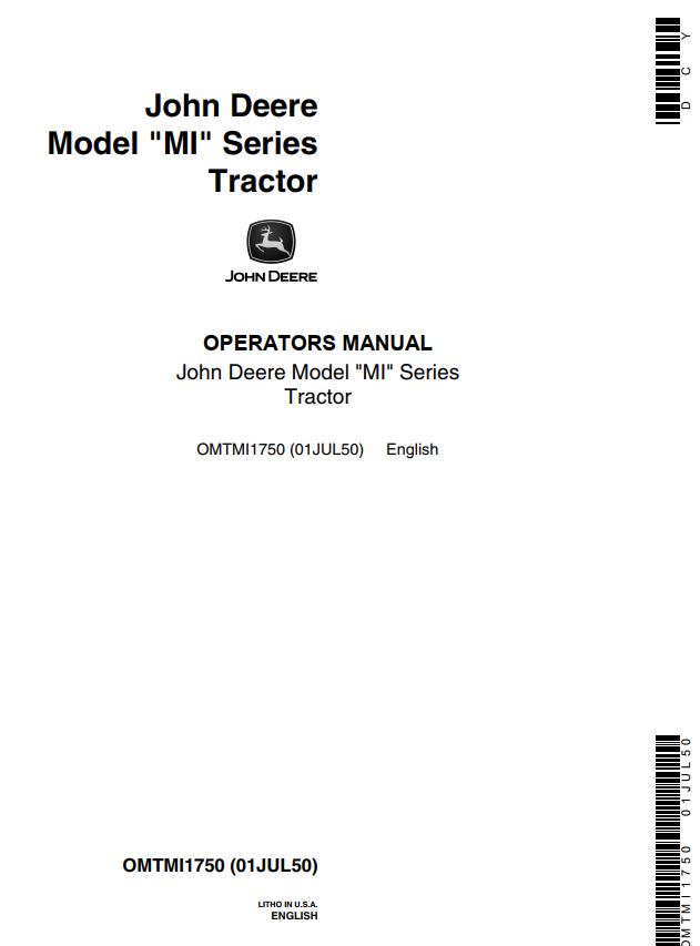 John Deere Tractor MI Operators Manual
