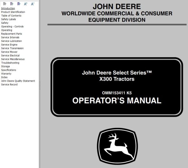 John Deere Tractor X300 Operators Manual