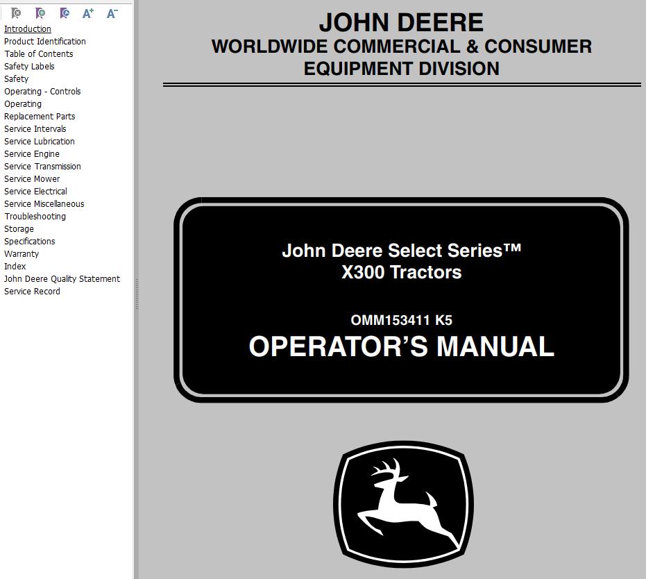 John Deere Tractor X300 Operator's Manual