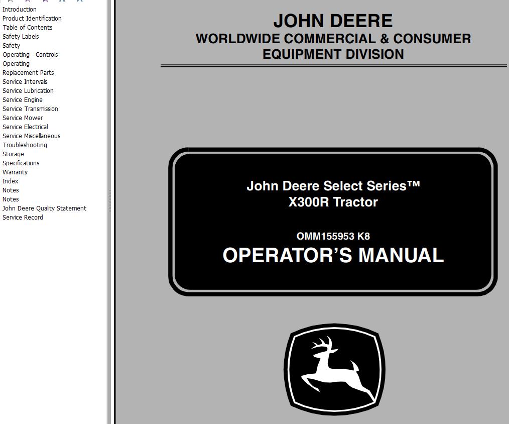John Deere Tractor X300R Operator's Manual