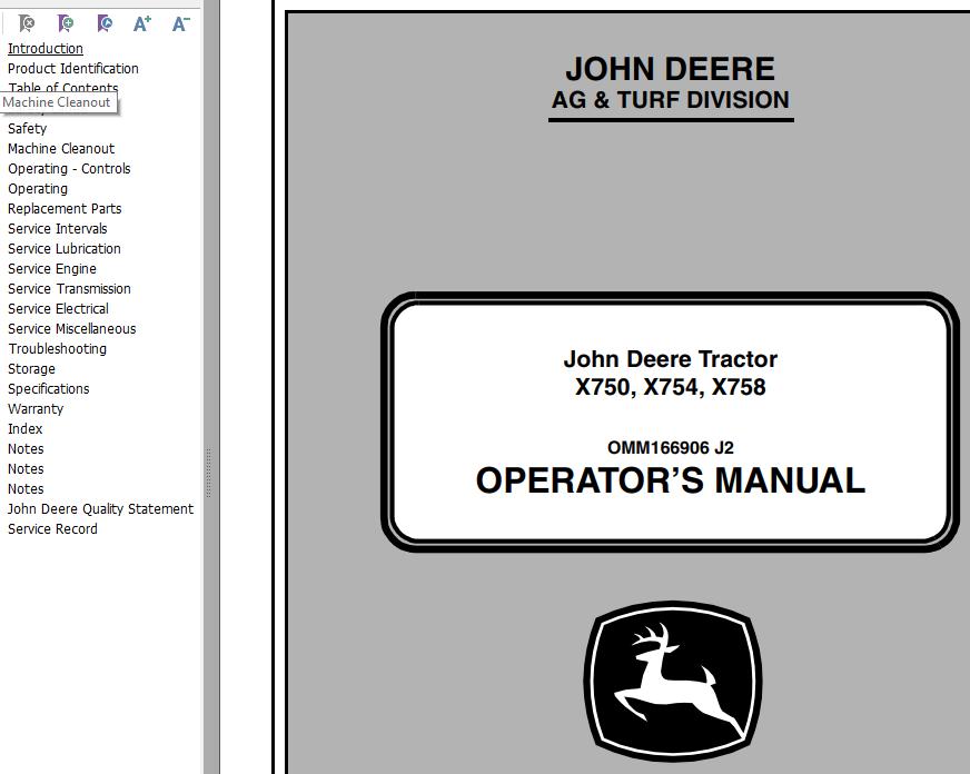 John Deere Tractor X750 X754 X758 Operators Manual