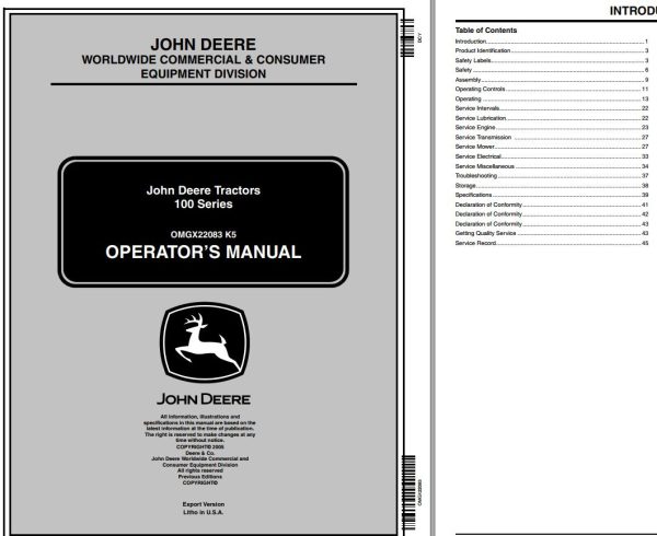 John Deere Tractors 100 Series Operators Manual EN FR