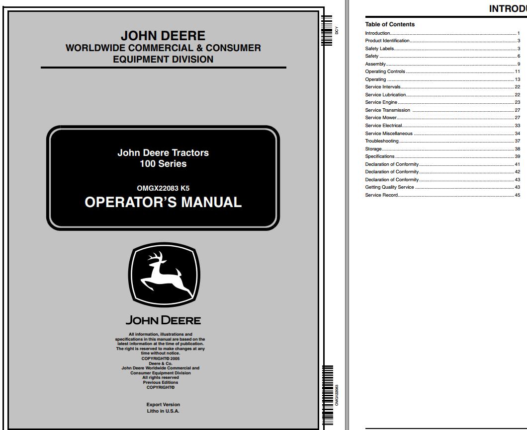 John Deere Tractors 100 Series Operator