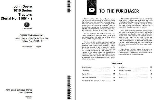 John Deere Tractors 1010 Series Operators Manual 3