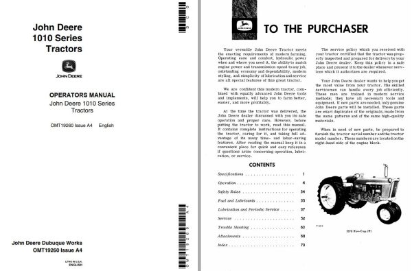 John Deere Tractors 1010 Series Operators Manual