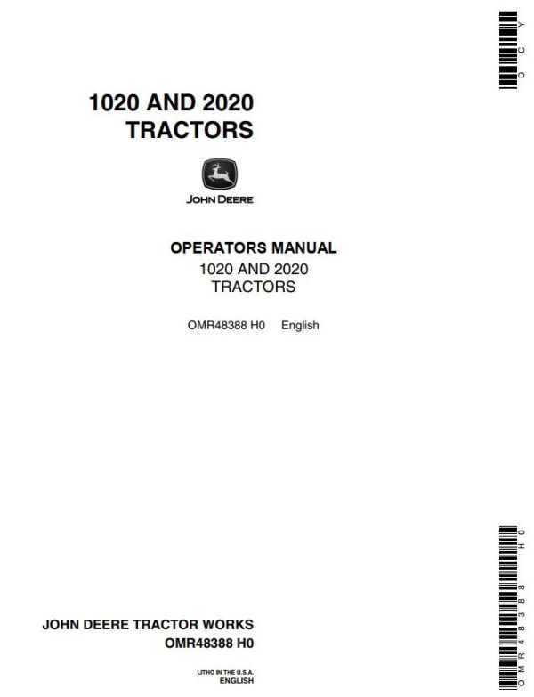 John Deere Tractors 1020 2020 Operators Manual