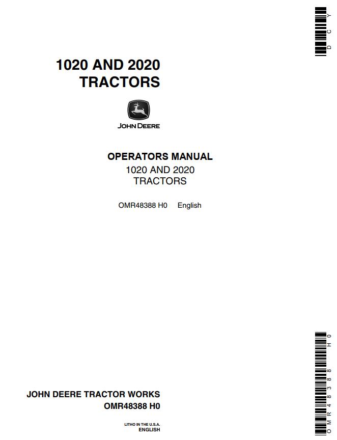 John Deere Tractors 1020 2020 Operators Manual