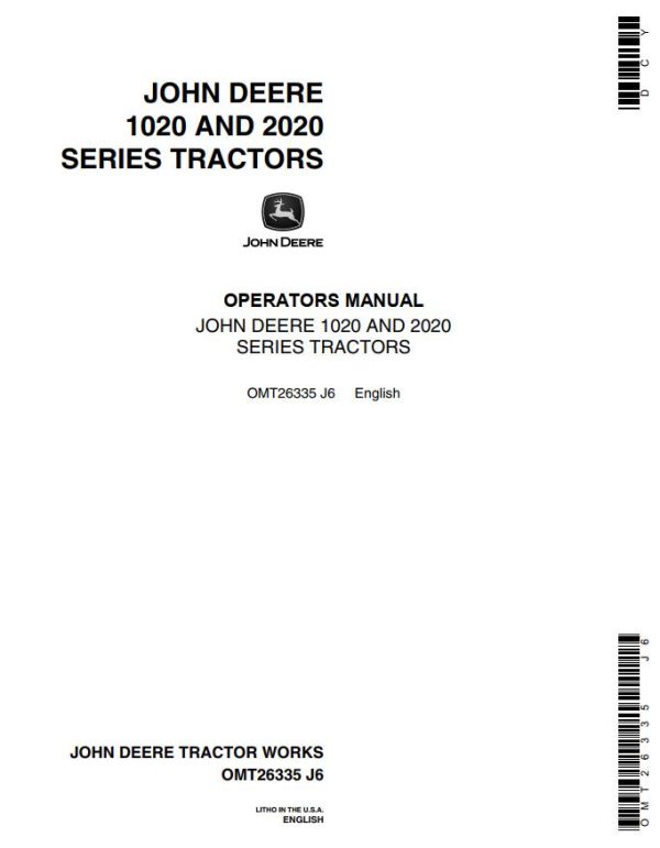 John Deere Tractors 1020 2020 Series Operators Manual