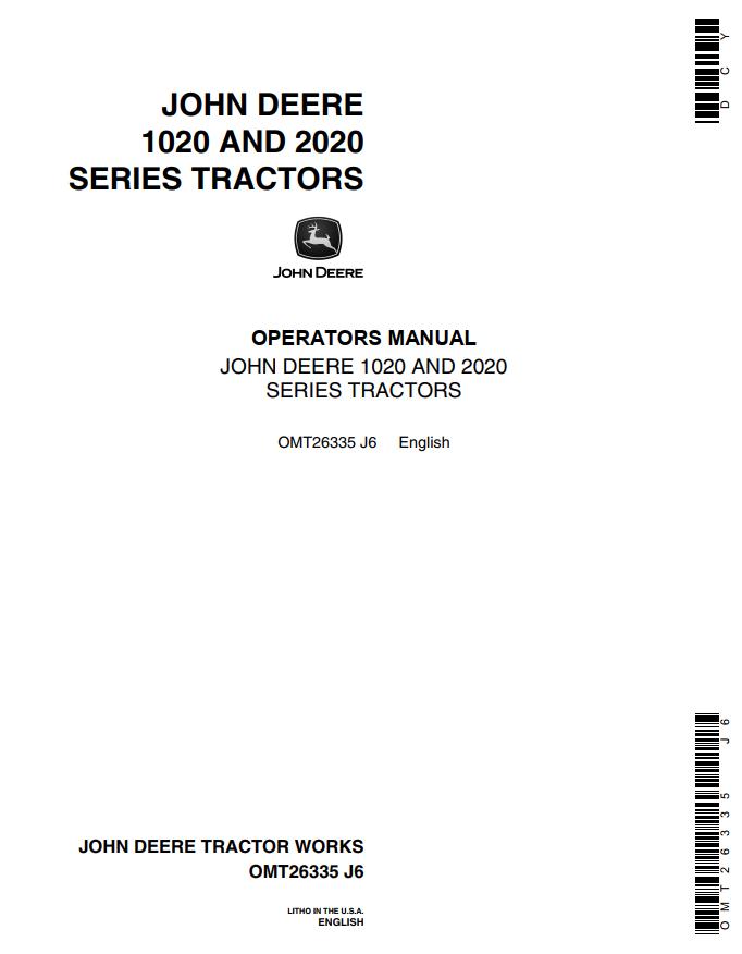 John Deere Tractors 1020 2020 Series Operators Manual