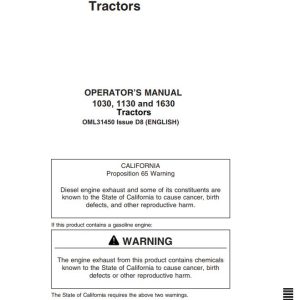 John Deere Tractors 1030 1130 1630 Operators Manual 1