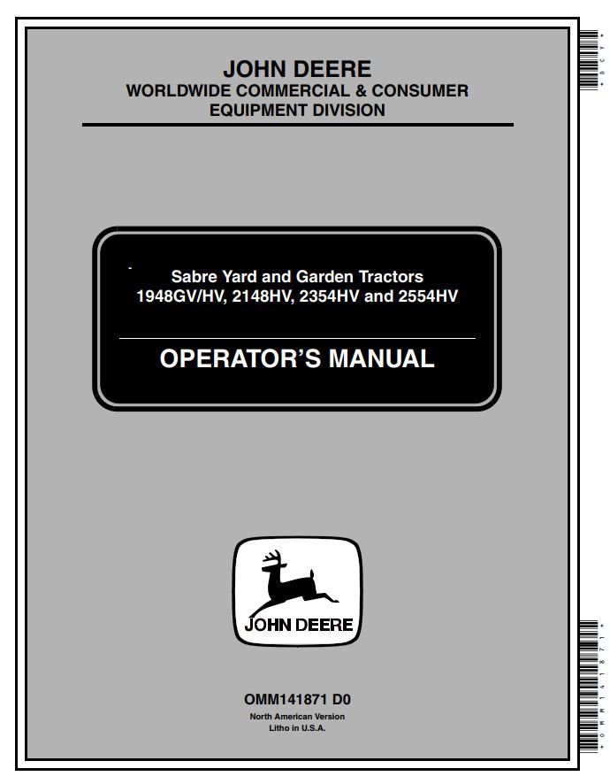 John Deere Tractors 1948GV 1948HV 2148HV 2354HV 2554HV Operators Manual