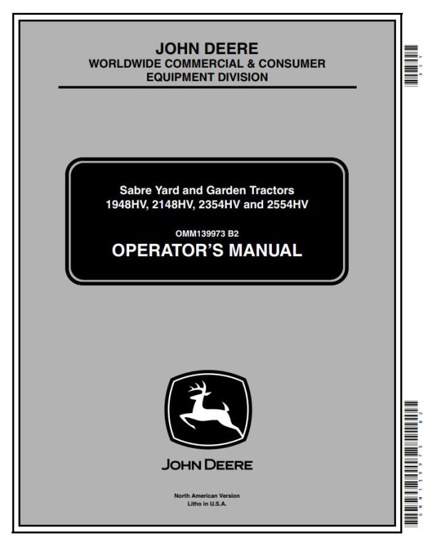 John Deere Tractors 1948HV 2148HV 2354HV 2554HV Operators Manual