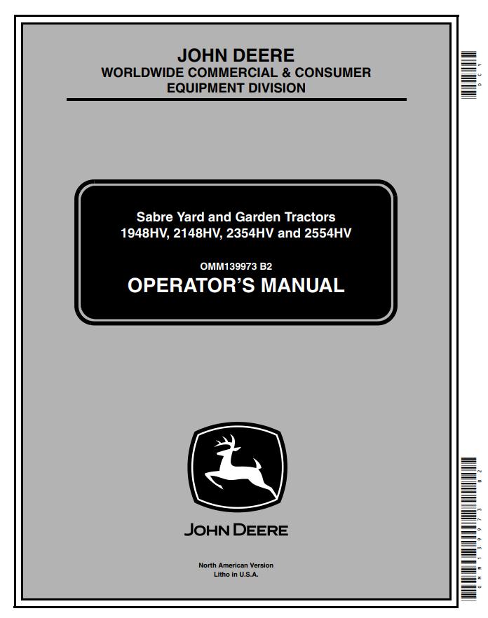 John Deere Tractors 1948HV 2148HV 2354HV 2554HV Operators Manual