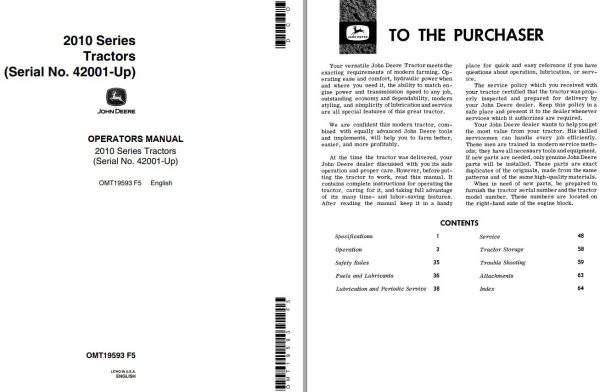 John Deere Tractors 2010 Series Operators Manual